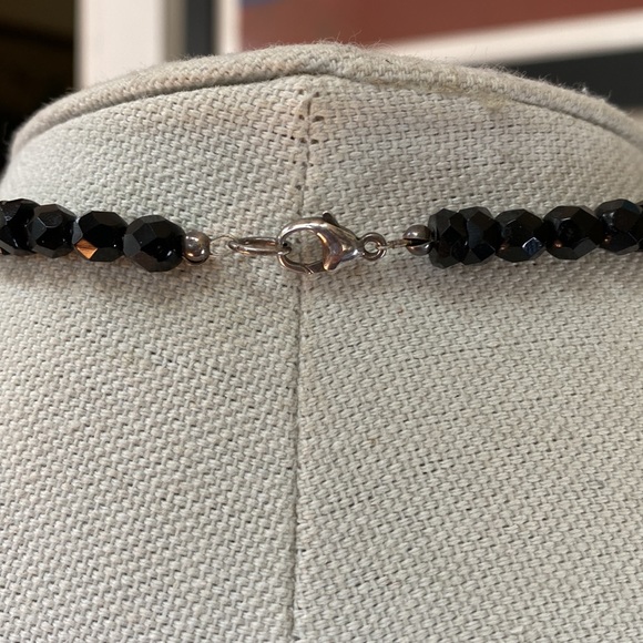 Sparkly black glass bead necklace 925 silver clasp - Picture 5 of 9